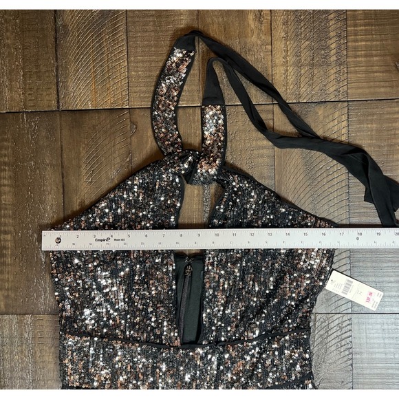 NWT Anthropologie Maeve Sequin Halter Jumpsuit, Carbon Sparkles, Size 14 - Picture 8 of 16